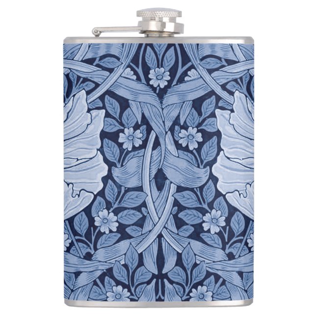 Pimpernel Blue Monotone, William Morris Hip Flask (Front)