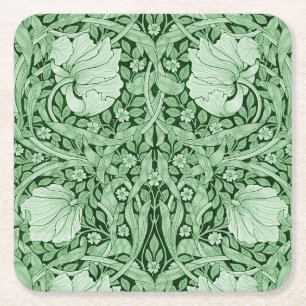 Pimpernel Green, William Morris Square Paper Coaster