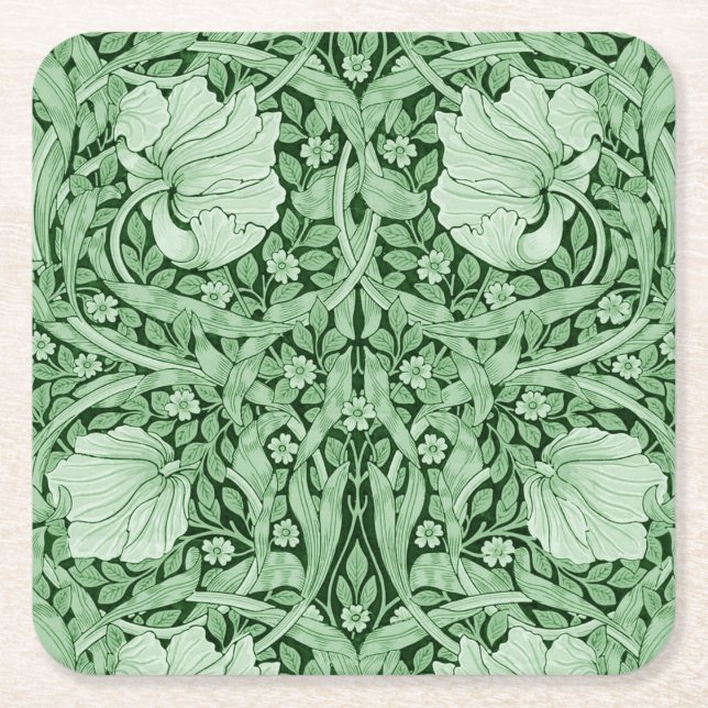 Pimpernel Green, William Morris Square Paper Coaster (Front)