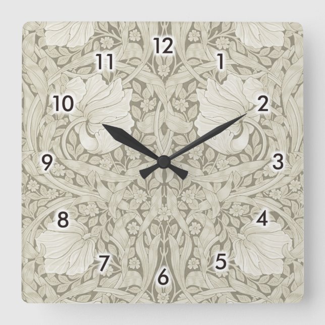 Pimpernel Ivory, William Morris Square Wall Clock (Front)