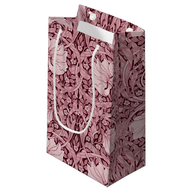 Pimpernel Maroon Monotone, William Morris Small Gift Bag (Front Angled)