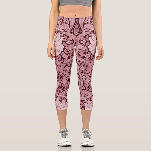 Pimpernel Maroon, William Morris Capri Leggings (Front)