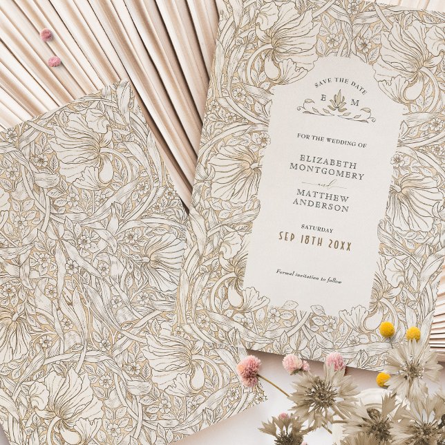 Pimpernel Muted White Cream William Morris Invitation (Creator Uploaded)