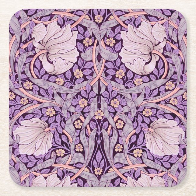 Pimpernel Purple, William Morris Square Paper Coaster (Front)