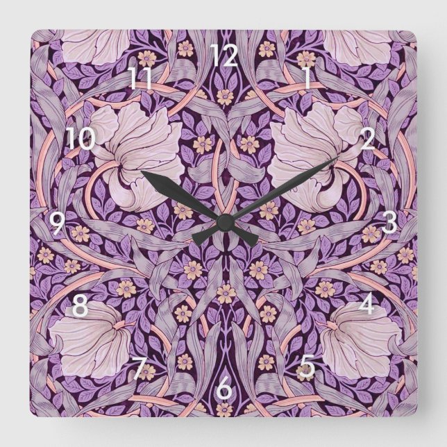 Pimpernel Purple, William Morris Square Wall Clock (Front)
