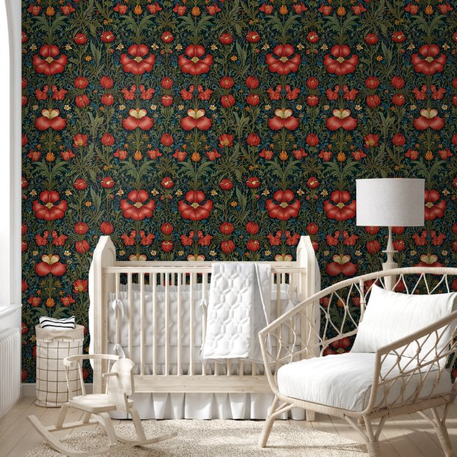  Pimpernel Red Green Pattern William Morris Style  Wallpaper (Kids)
