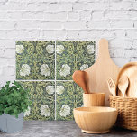 Pimpernel Yellow Flowers William Morris Tile<br><div class="desc">Decorative ceramic tile with the vintage pattern by the British artist William Morris (1834-1896),  Pimpernel (1876). Large white poppies with green leaves and yellow pimpernel flowers.</div>