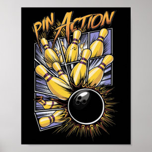 Pin Action Strike And Spare Bowling Alley Sports F Poster