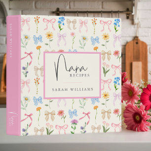 Pin Bow Floral Handwritten Grandma Cookbook Binder