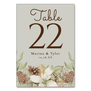 Pin d'hiver Mariage beige Numéro de tableau Cartes