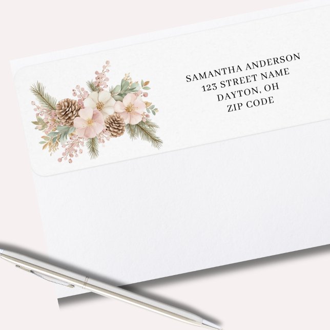 Pin d'hiver rose Floral Adresse de retour (Créateur téléchargé)