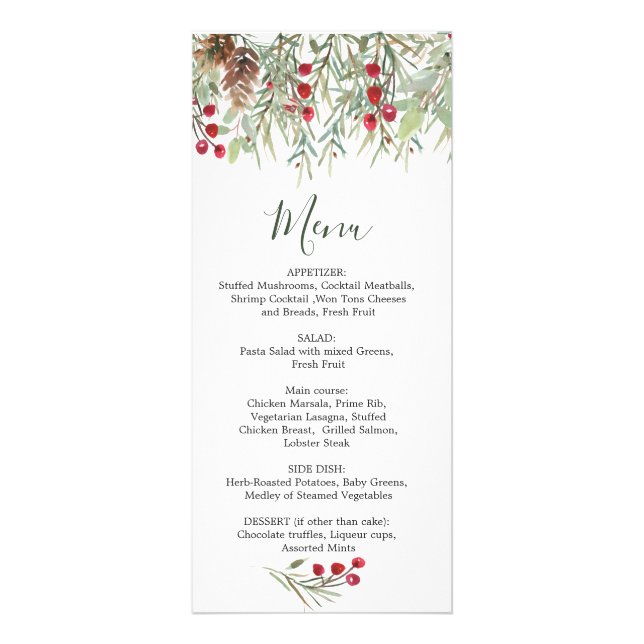 Pin d'hiver vert Mariage Noël Menu (Devant)