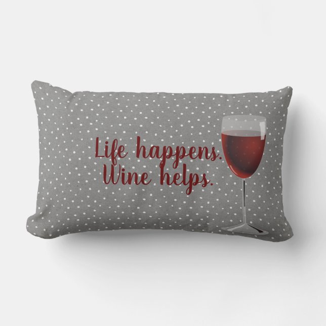 pin dot pattern with red wine glass lumbar pillow (Front)