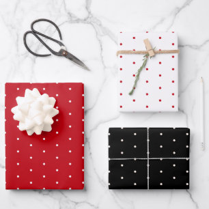 Pin Polka Dots Red, White And Black Wrapping Paper Sheet