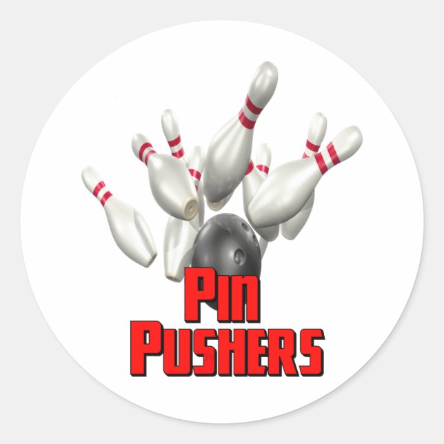 Pin Pushers Bowling Classic Round Sticker (Front)