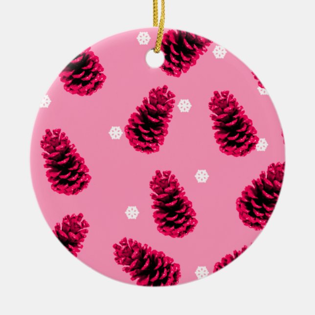 Pin rose chaud cônes de Noël en céramique ornement (Devant)