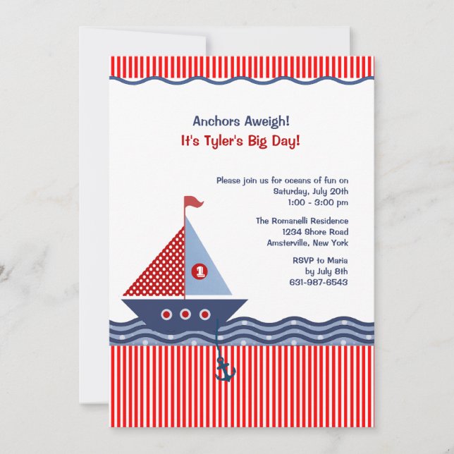 Pin Stripe Nautique Jeune Invitation Anniversaire (Devant)