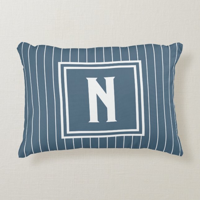 Pin Stripe - Navy + White Accent Pillow (Front)