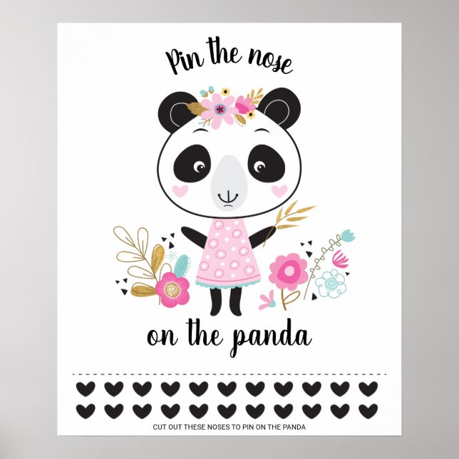 Pin the Nose on the Panda Birthday Party Game Poster (Front)