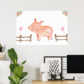 Pin the Tail Pig Farm Animals Girl Birthday Pink Poster (Home Office)
