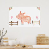 Pin the Tail Pig Farm Animals Girl Birthday Pink Poster (Kitchen)