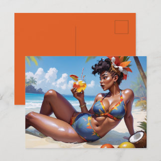 Pin-up at the beach postcard