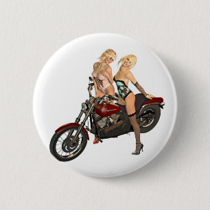 Pin-up biker girls 2 inch round button