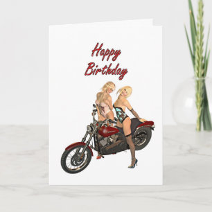 Pin-up biker girls birthday card
