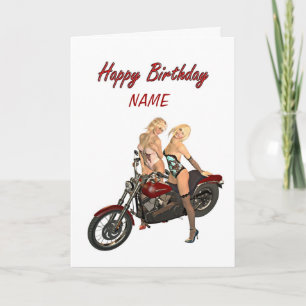 Pin-up biker girls birthday card