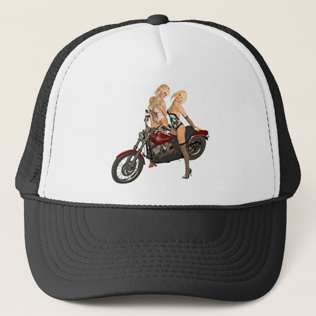 Pin-up biker girls trucker hat (Front)