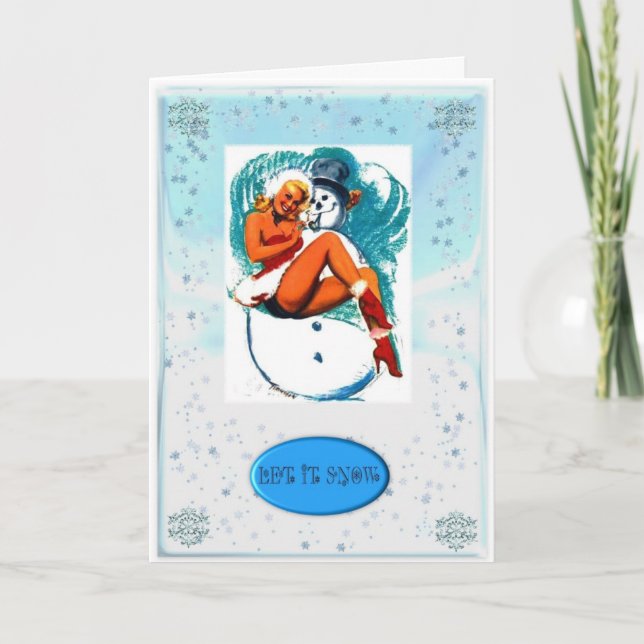 PIN UP GIRL AND SNOWMAN CHRISTMAS CARD (Front)