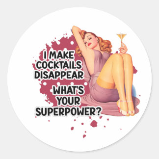 Pin-up Girl Drinking Retro Housewife Humour Classic Round Sticker