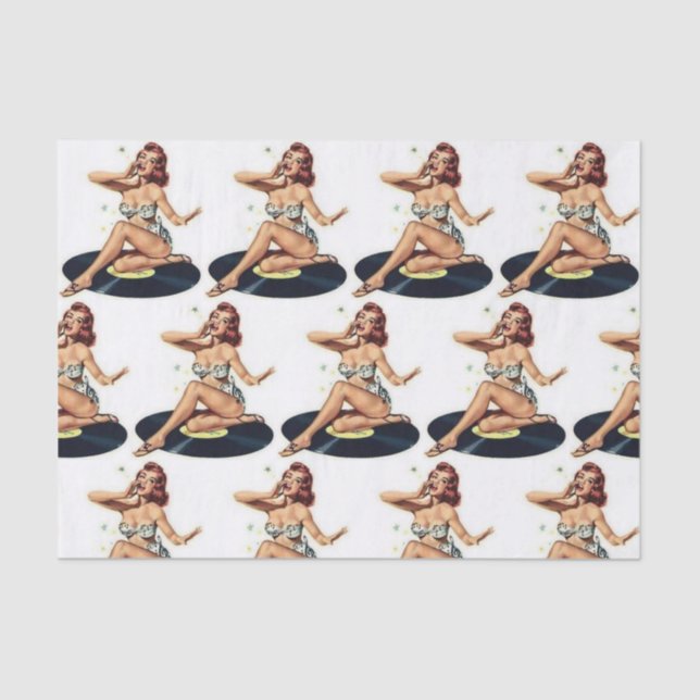 Pin Up Girl on Record Multi Tissue Paper (Front)