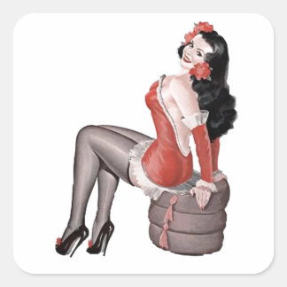 Pin Up Girl on Tires Square Sticker