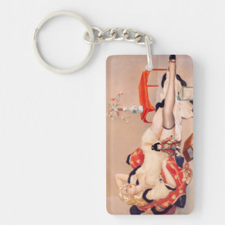 Pin up girl vintage art keychain