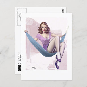 Pin-Up Girl with Urban Background Postcard