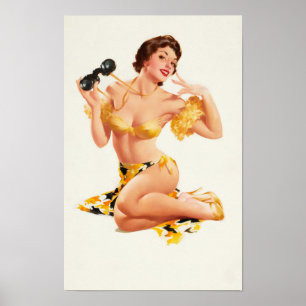 Pin-Up Lady with Binoculars Poster