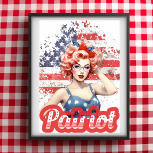 Pin Up Vintage Retro American Patriot Pretty Girl Poster