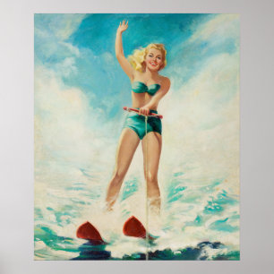 Pin-Up Water Skiing Art Poster