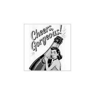 Pin-Up Woman and "Cheers, Gorgeous!" Text Rubber Stamp