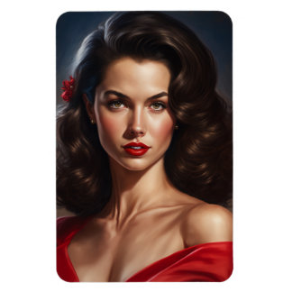 Pin-Up Woman In Red Dress. Magnet