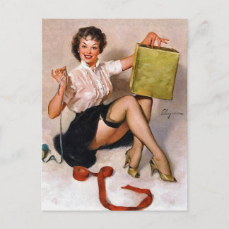 Pin-Up Wrapping Present Postcard