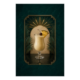 Piña Colada Art Deco Poster   Bar Art