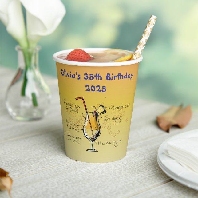 Pina Colada Birthday Paper Cups (Insitu)
