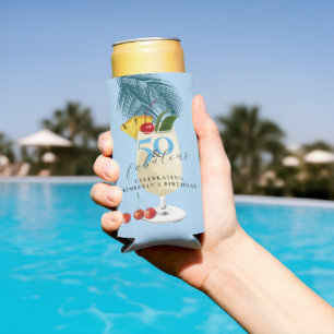 Pina Colada Cherry Cocktail 50th Birthday Party Seltzer Can Cooler