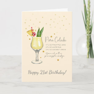 Pina Colada Cocktail 21e Bonne Carte Anniversaire