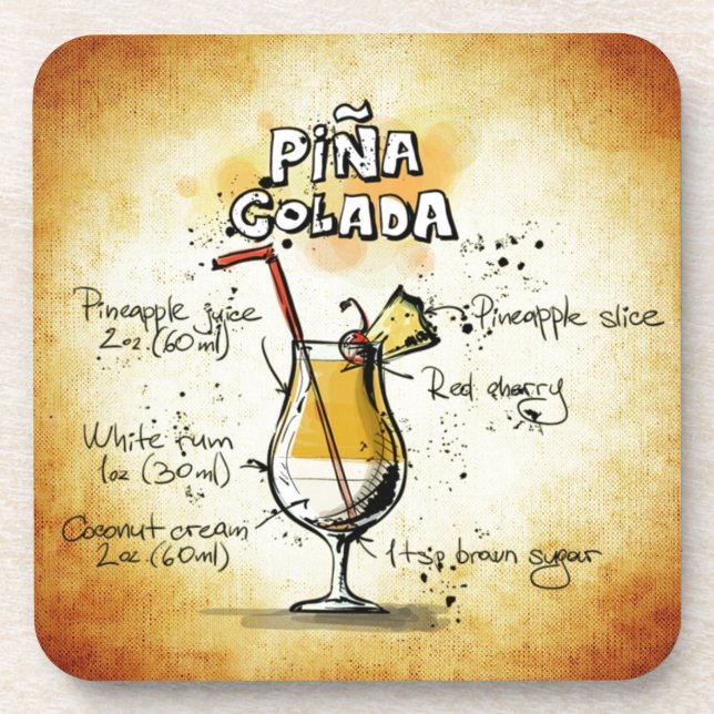 Pina Colada Cocktail Recipe Coaster (Front)