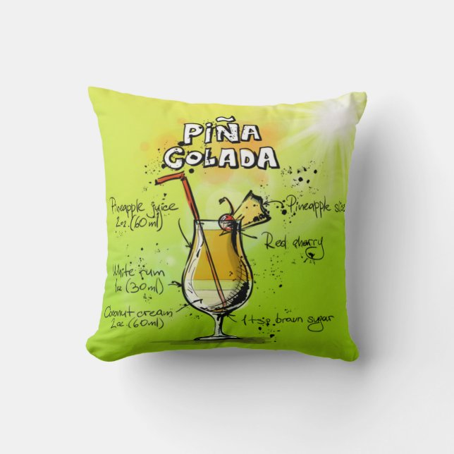 Pina Colada Cocktails Recipe Throw Pillow (Front)