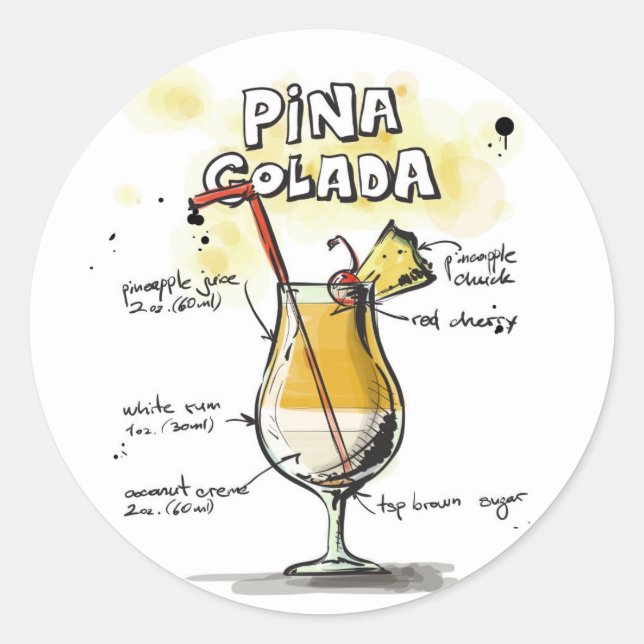 Pina Colada Drink Recipe Design Classic Round Sticker (Front)