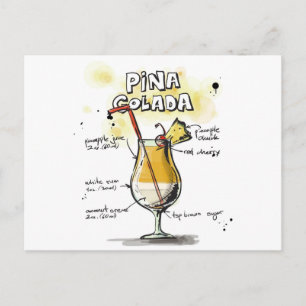 Pina Colada Drink Recipe Design Postcard